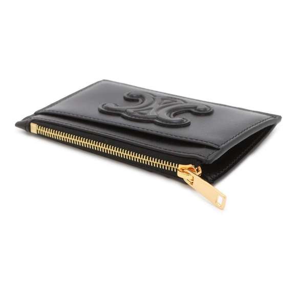 Celine Card Case Cuir Triomphe Shiny Calfskin Wallet Black - Picture 2 of 8